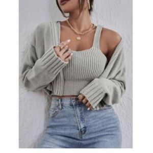 Drop shoulder cardigan with Knit top